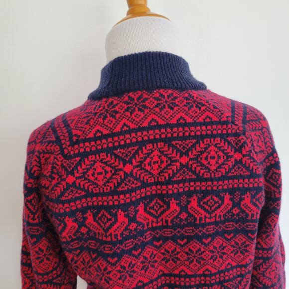 J. Crew Cheerful Fair Isle Sweater Mock Neck Red Birds Snowflakes Women Small - Picture 6 of 13